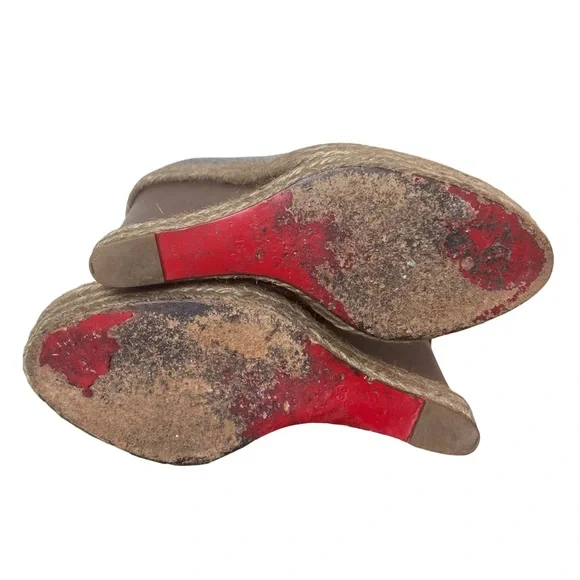 Christian Louboutin Deroba Espadrille Wedges Grey Open Toe Platform Booties 36 6
